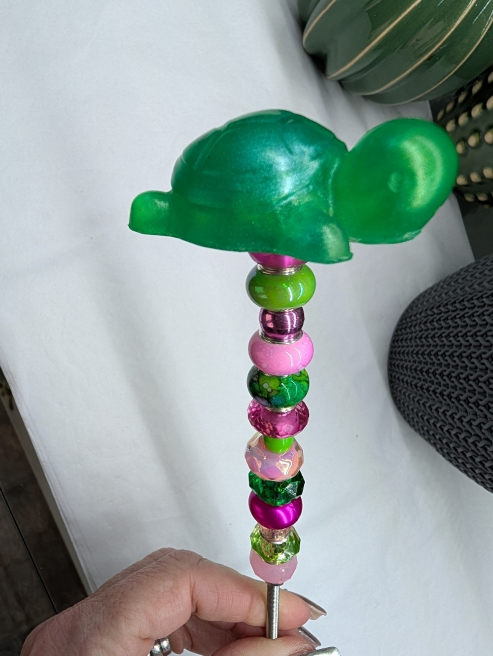 Beaded Fairy Wand/Plant/Garden Stake W/Resin Turtle Topper 🐢 - Picture 3 of 4